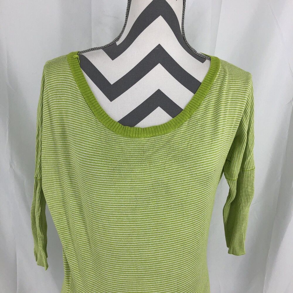 MNG Casual Sportswear Green Striped 3/4 Sleeve Sweater Shirt Small